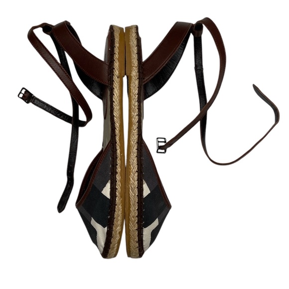 Burberry Tricolor Canvas And Leather Ankle Wrap Espadrille Flats Size 40 - Picture 4 of 16